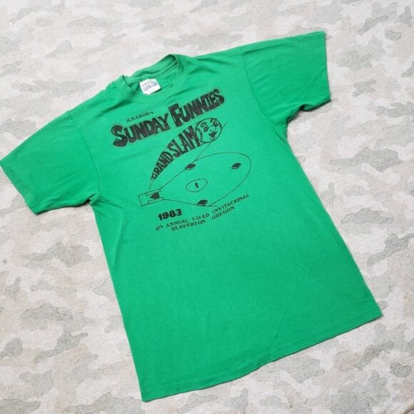 Vintage Hanes Sunday Funnies Shirt Mens Medium Green Short Sleeve Single Stitch - Picture 2 of 5